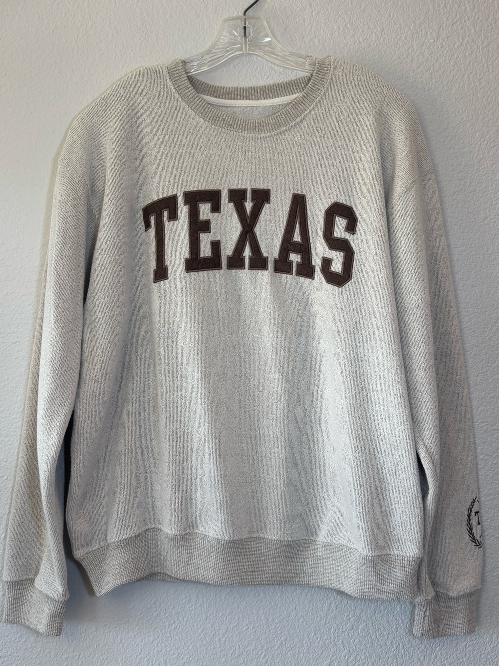 New York Popular Texas Embroidered Crewneck Spell Out Sweatshirt 2XL Oatmeal
